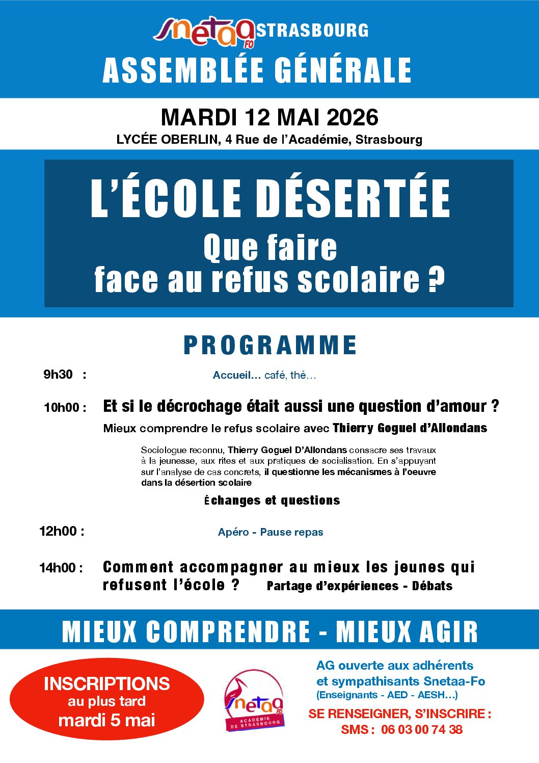Lire la suite à propos de l’article Assemblée Générale SNETAA-FO Alsace